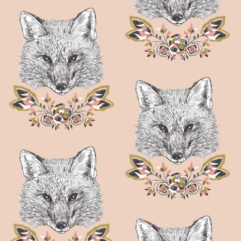 Little Fox & Floral Baby Blanket (Shell & Aspen)